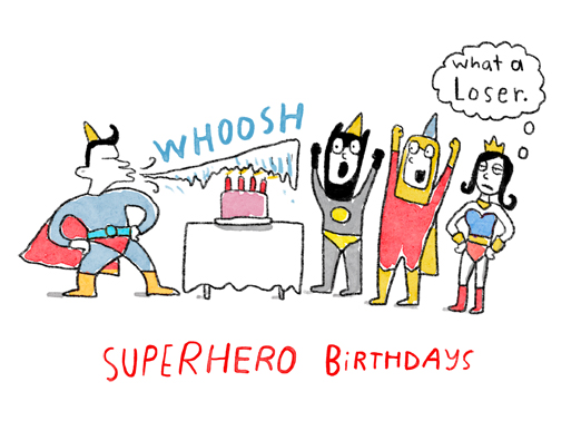 Superhero Birthday Party Cartoons Ecard Cover