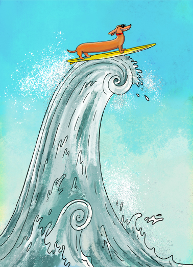 Surfing Wiener Summer Birthday Card Cover
