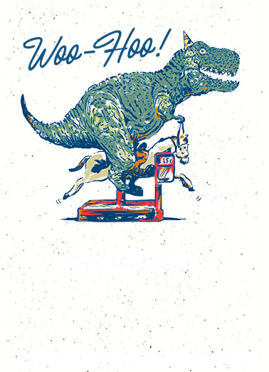 T Rex on Horse Birthday Card Cover