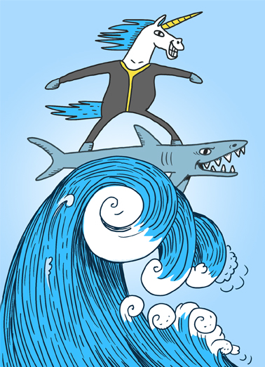 Unicorn Shark Surf Birthday Ecard Cover