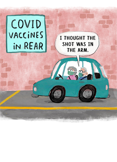 Vaccine in Car Birthday Ecard Cover