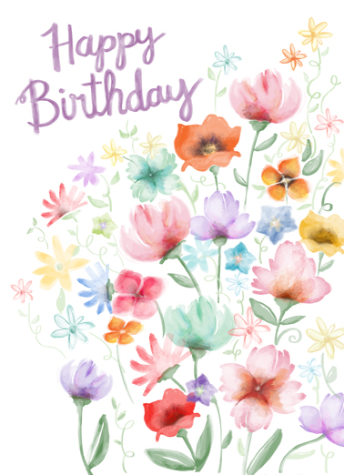 Watercolor Garden Bday For Anyone Ecard Cover