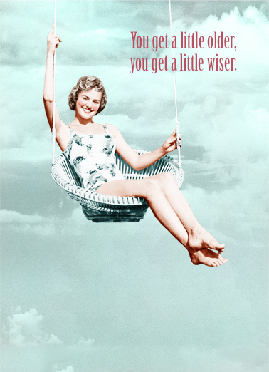 Woman Swinging Vintage Ecard Cover